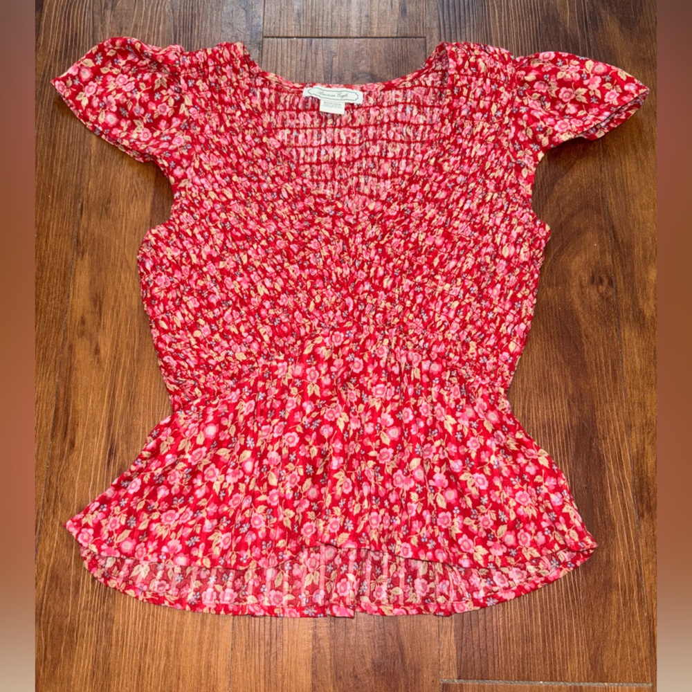 American Eagle Outfitters Red Floral Blouse